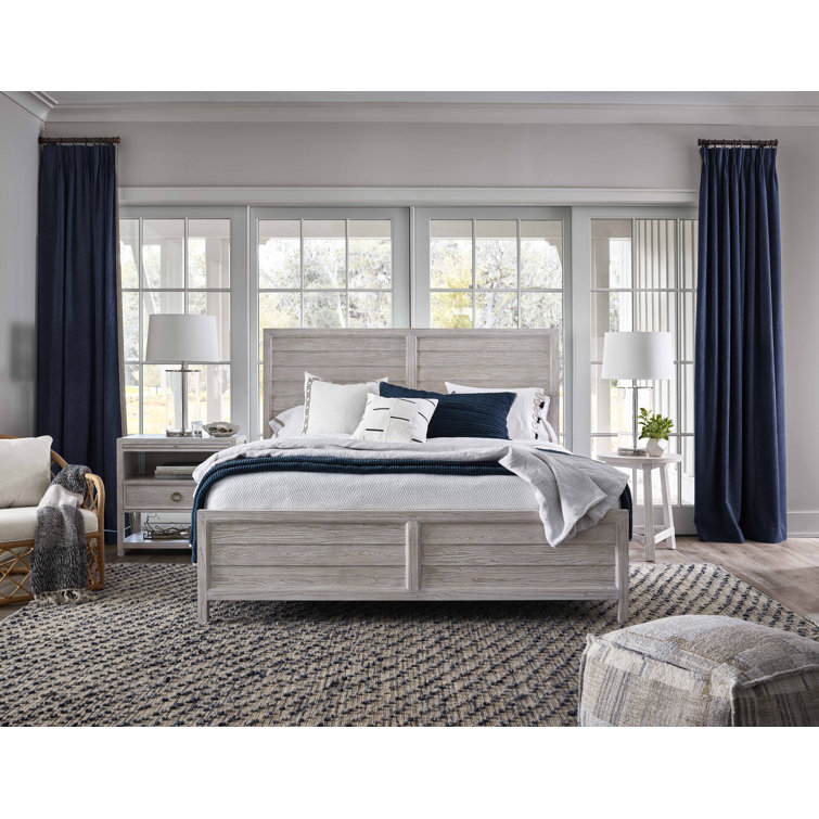 King Beige Coastal Wood Panel Bed with Slats