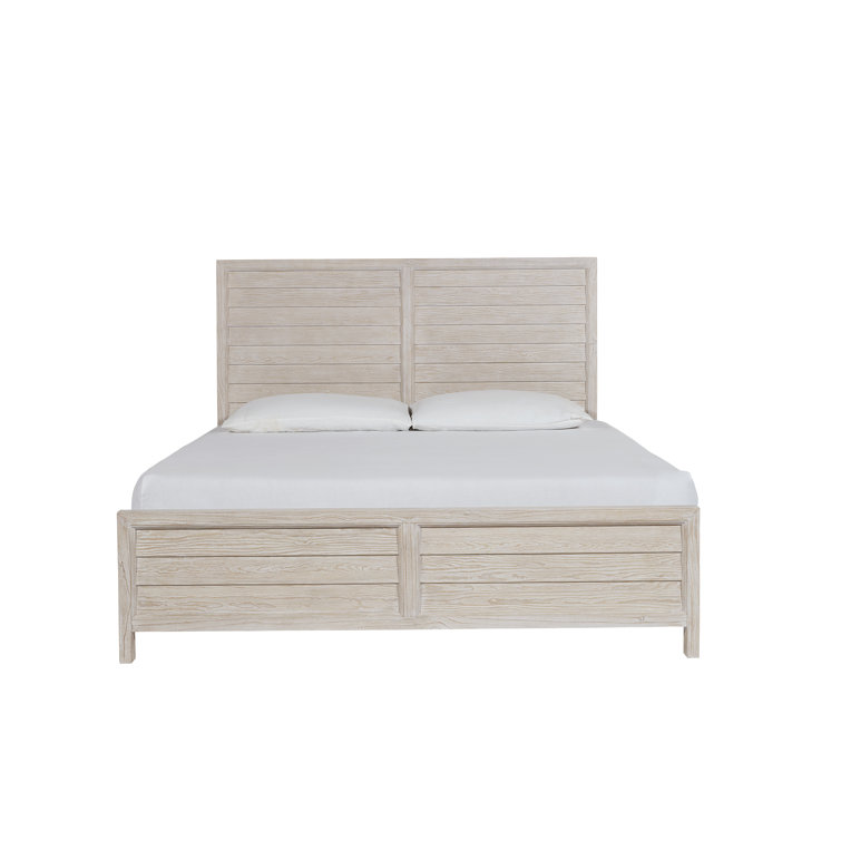 King Beige Coastal Wood Panel Bed with Slats