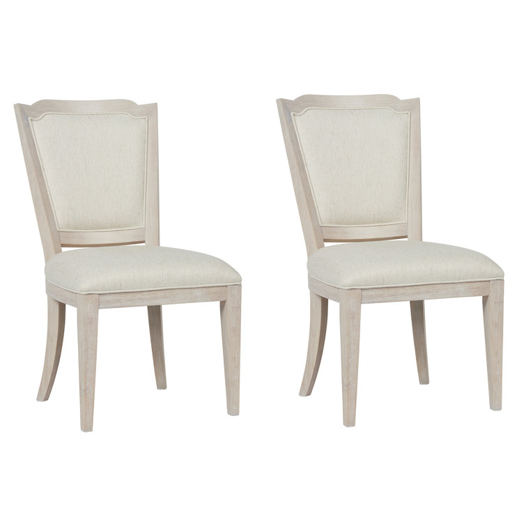 Cream Upholstered Wood Side Chair with Sea Oat Finish