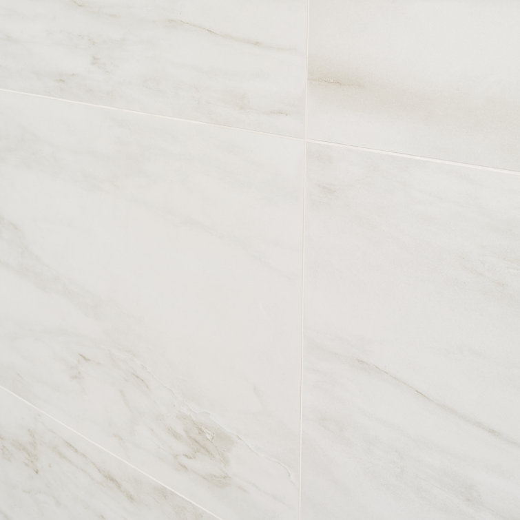 Saroshi 12" x 24" Matte White Marble Look Porcelain Tile
