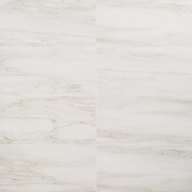 Saroshi 12" x 24" Matte White Marble Look Porcelain Tile