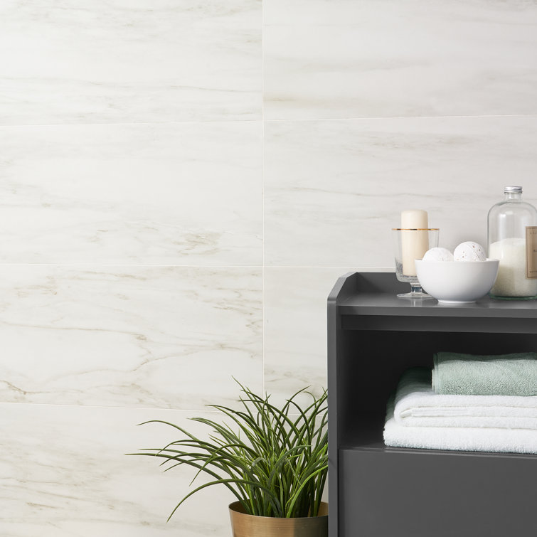 Saroshi 12" x 24" Matte White Marble Look Porcelain Tile