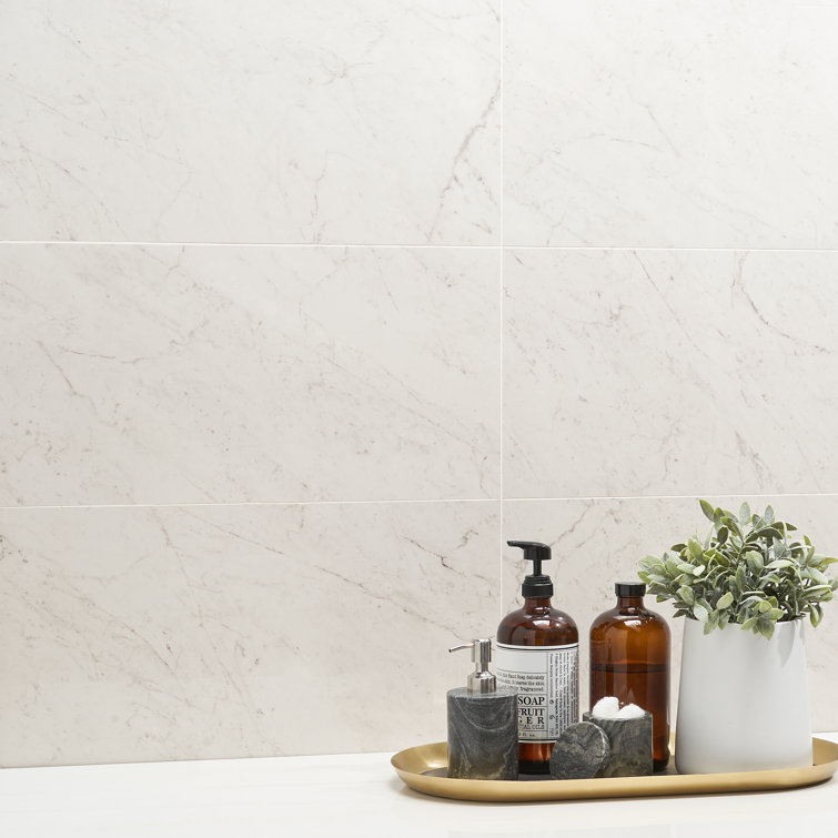 Saroshi Carrara Giola 12" x 24" Polished Marble Look Porcelain Tile