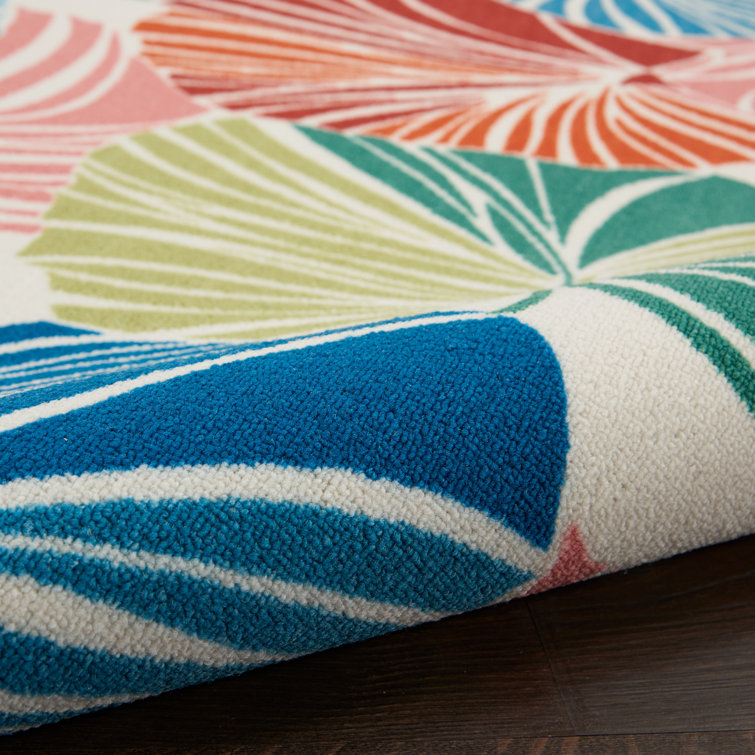 Multicolor Tropical Leaf Pattern Outdoor Area Rug