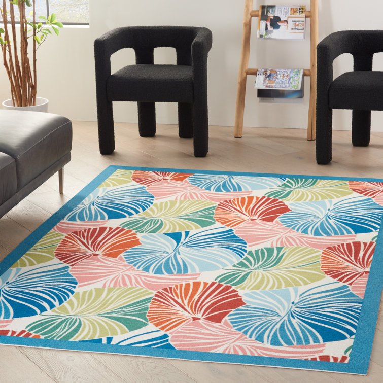 Multicolor Tropical Leaf Pattern Outdoor Area Rug