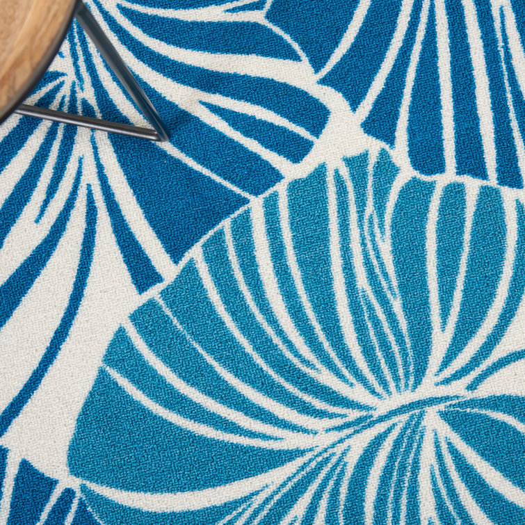 Tropical Blue and Ivory Synthetic Rectangular Area Rug 2'3" x 3'9"