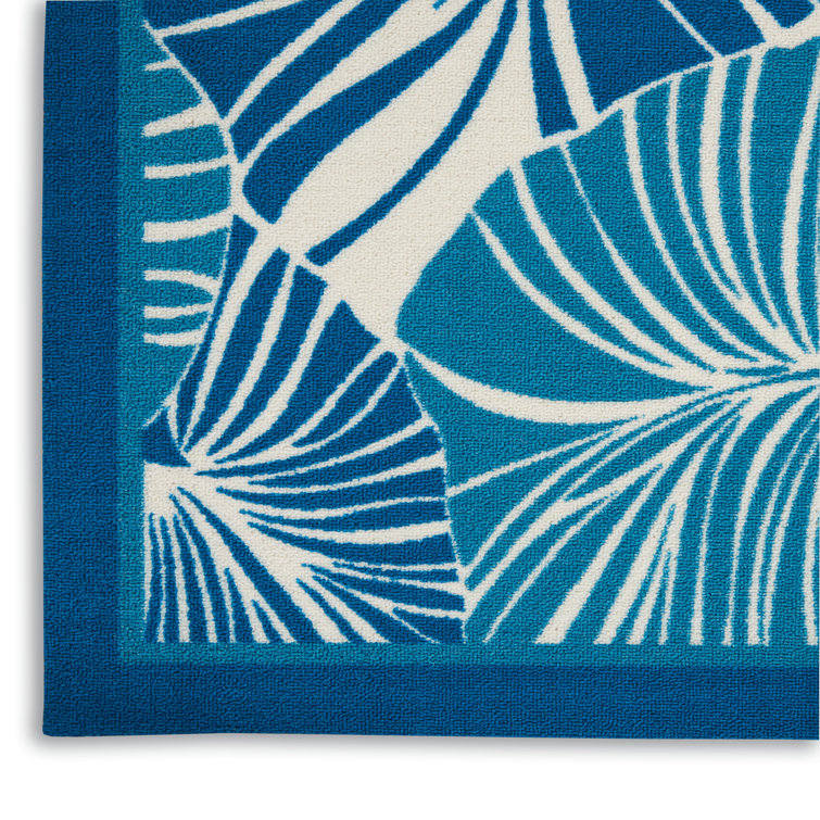 Tropical Blue and Ivory Synthetic Rectangular Area Rug 2'3" x 3'9"