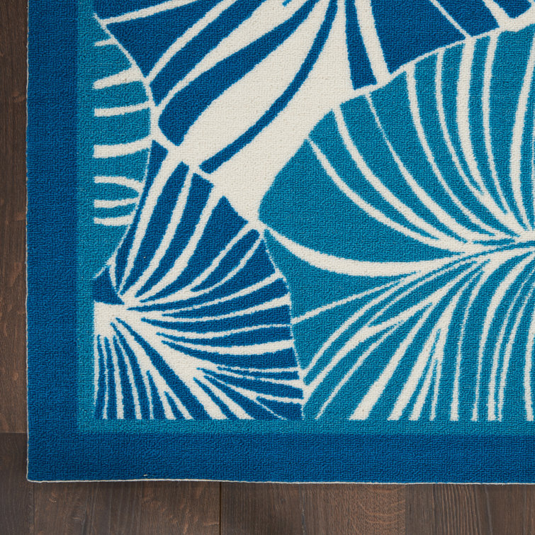 Tropical Blue and Ivory Synthetic Rectangular Area Rug 2'3" x 3'9"