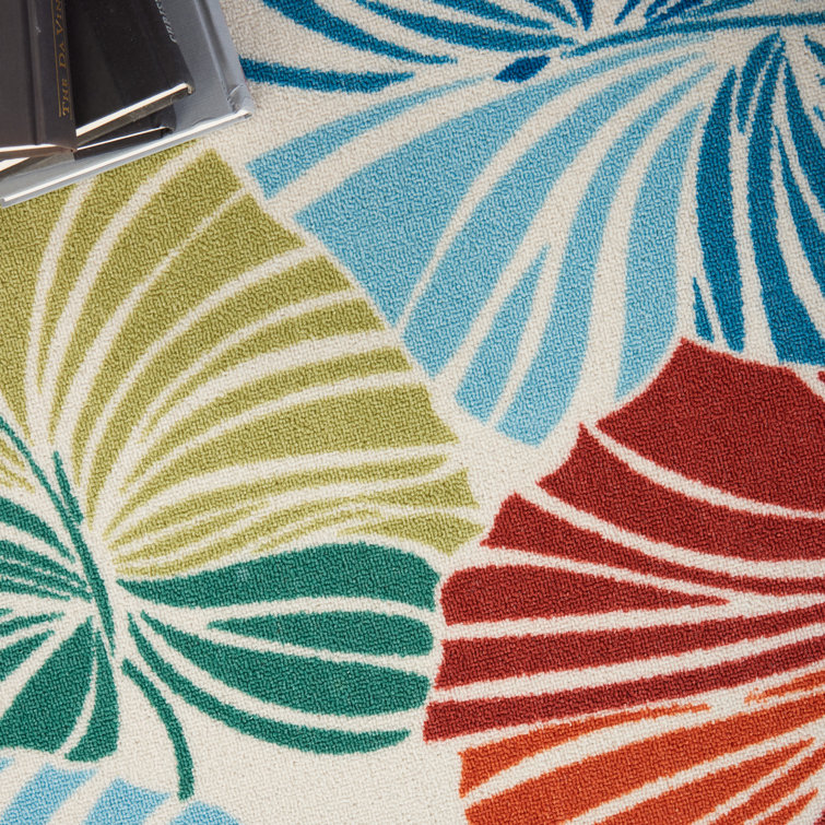 Multicolor Tropical Leaf Pattern Outdoor Area Rug