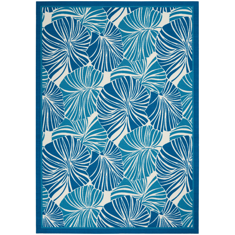Tropical Blue and Ivory Synthetic Rectangular Area Rug 2'3" x 3'9"