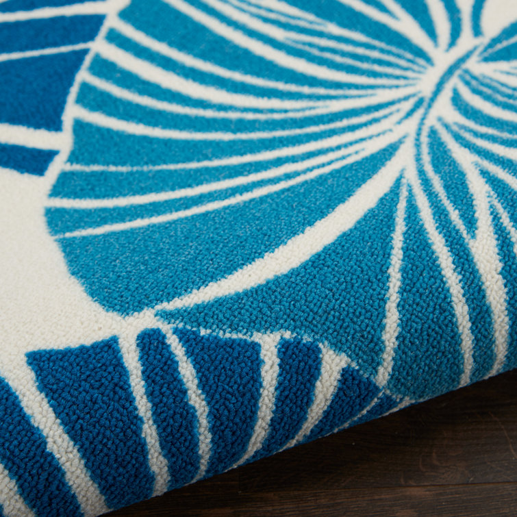 Tropical Blue and Ivory Synthetic Rectangular Area Rug 2'3" x 3'9"