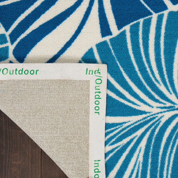 Tropical Blue and Ivory Synthetic Rectangular Area Rug 2'3" x 3'9"