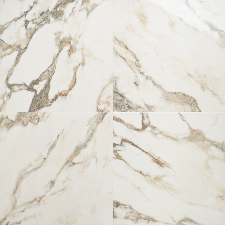 Saroshi 24" x 24" Polished White Marble Look Porcelain Tile