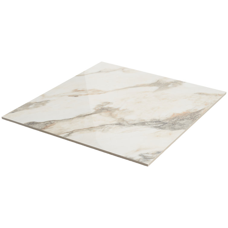 Saroshi 24" x 24" Polished White Marble Look Porcelain Tile