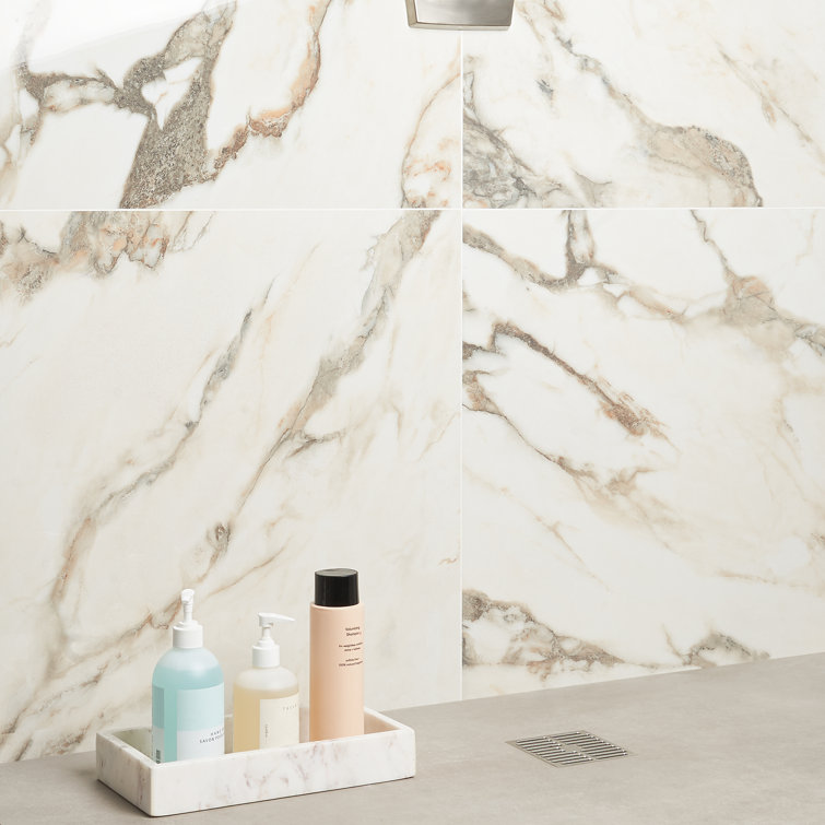 Saroshi 24" x 24" Polished White Marble Look Porcelain Tile