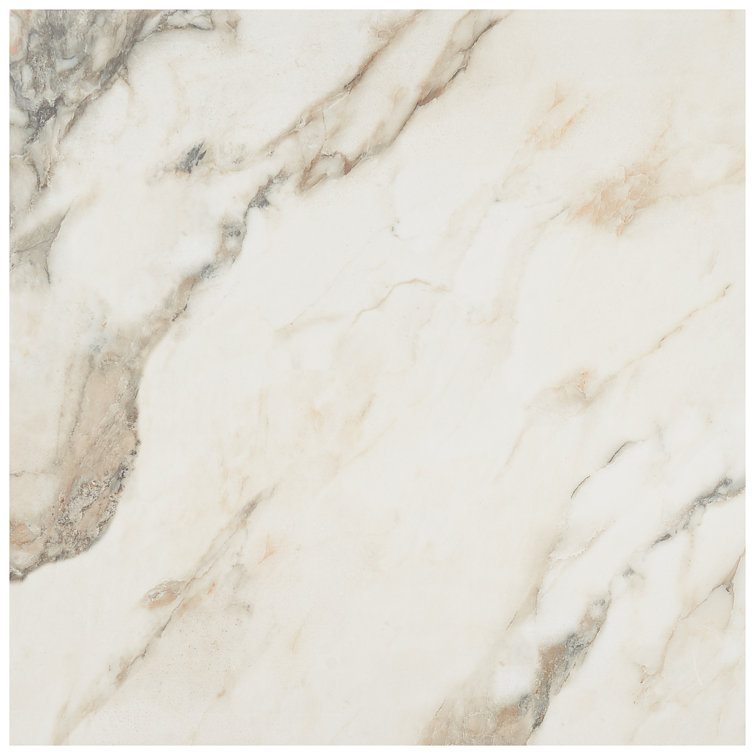 Saroshi 24" x 24" Polished White Marble Look Porcelain Tile