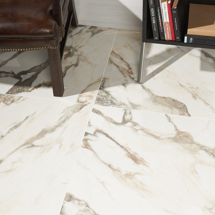 Saroshi 24" x 24" Polished White Marble Look Porcelain Tile