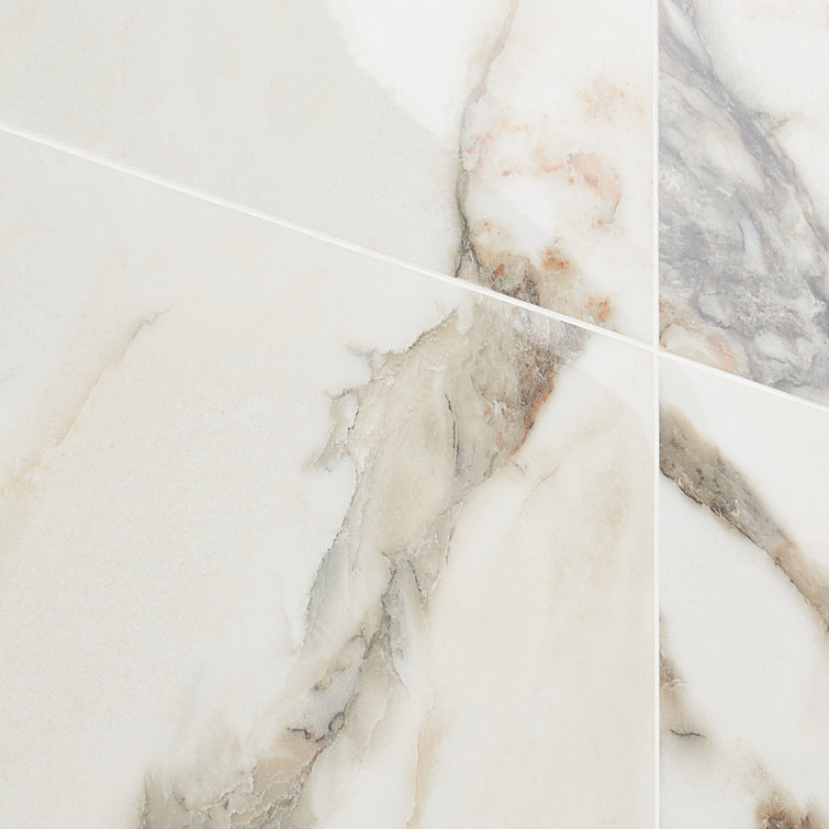 Saroshi 24" x 24" Polished White Marble Look Porcelain Tile