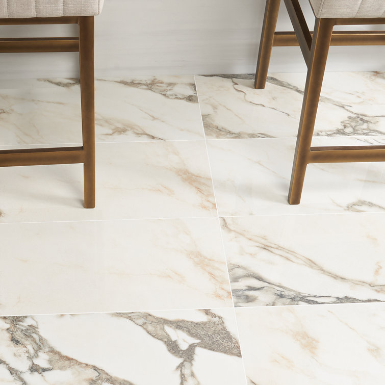 Calacatta Rustico 12" x 24" Polished Marble Look Porcelain Tile