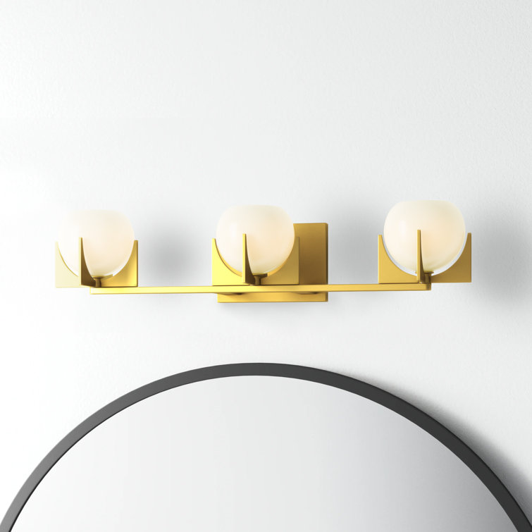 Abbott Mid-Century Modern 3-Light Burnished Brass Vanity with White Milk Glass