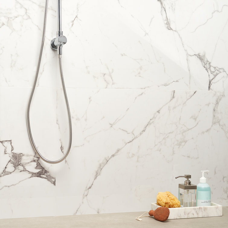 Large Format White Polished Porcelain Marble Look Tile