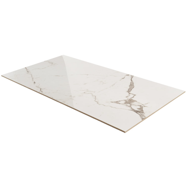 Large Format White Polished Porcelain Marble Look Tile