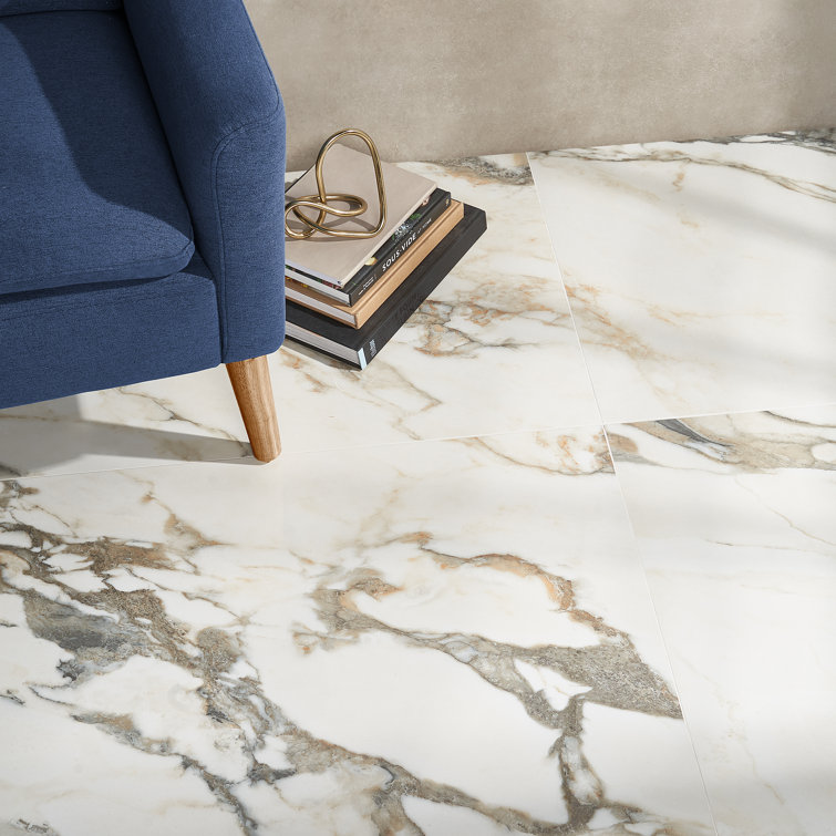 Saroshi Calacatta Rustico Large Polished Porcelain Tile