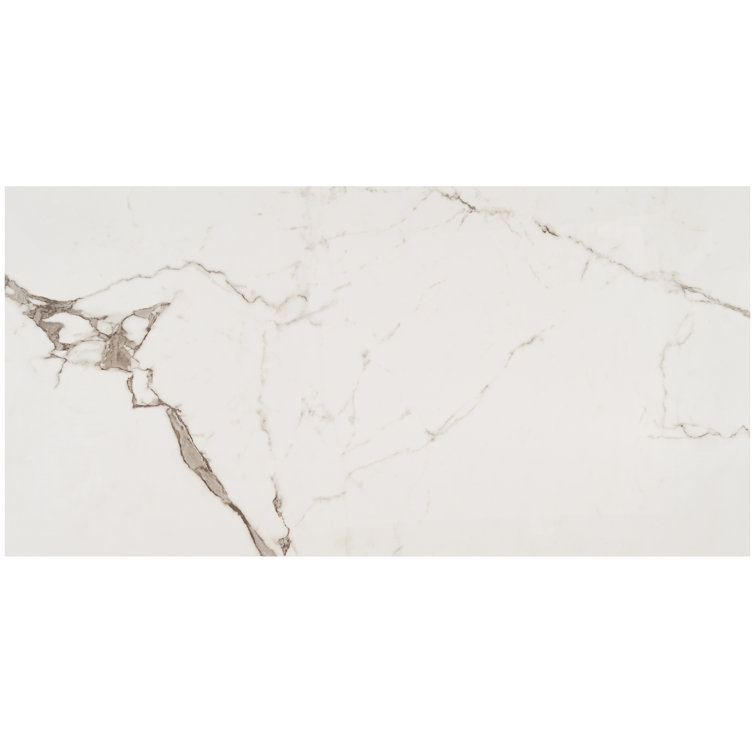 Large Format White Polished Porcelain Marble Look Tile