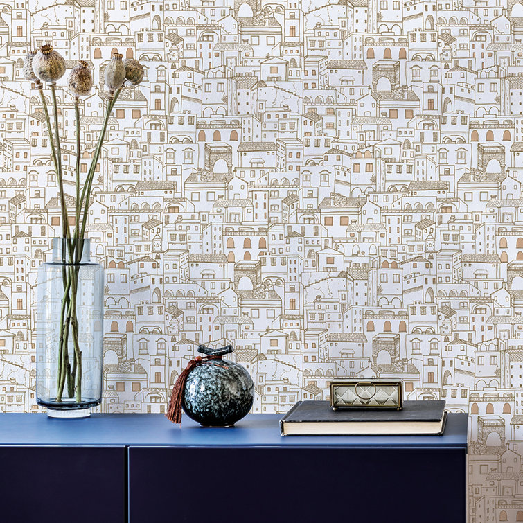 White and Gold Vinyl Peel and Stick Wallpaper Roll