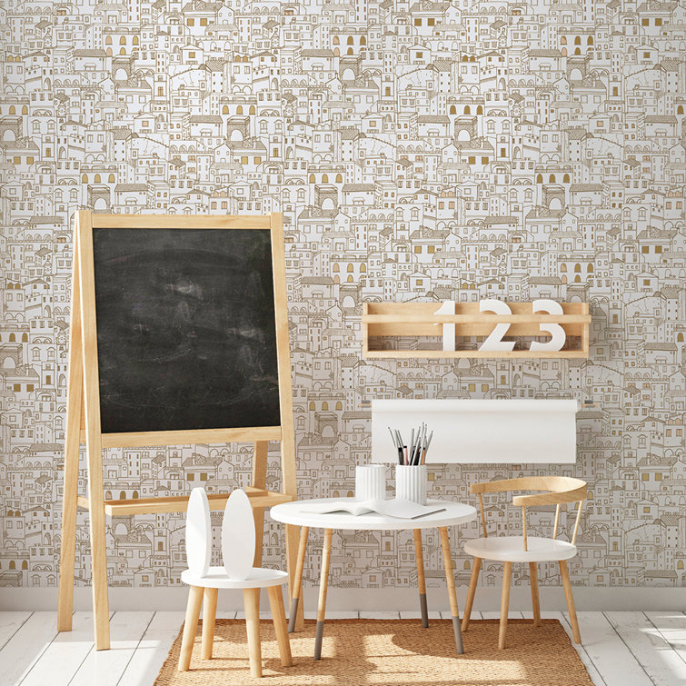White and Gold Vinyl Peel and Stick Wallpaper Roll