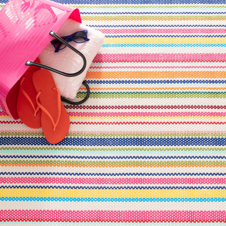 Bright Multicolor Stripe Handwoven Synthetic Indoor/Outdoor Rug