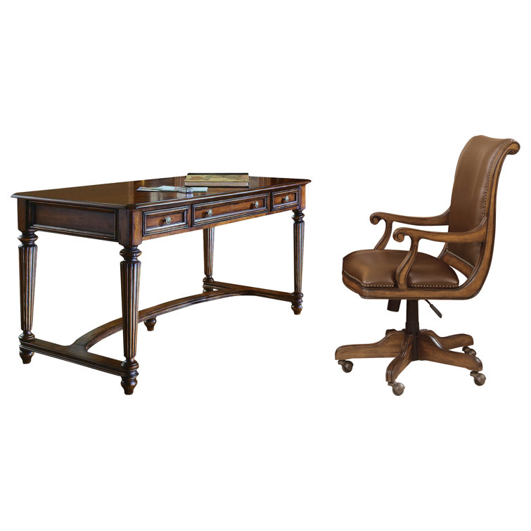 Traditional Brown Wood Home Office Desk with Power Outlet