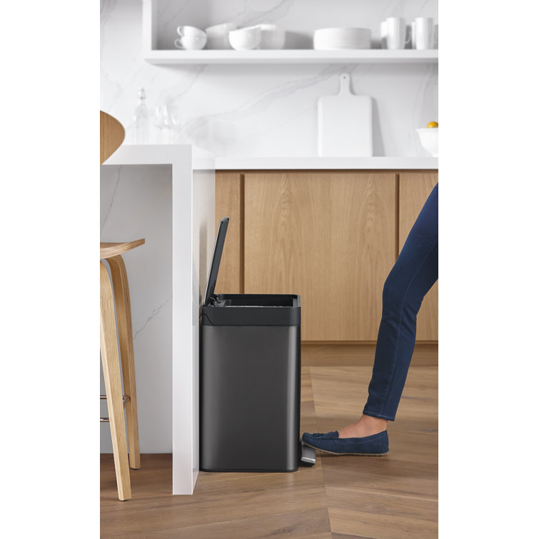 8-Gallon Black Stainless Steel Step Trash Can with Pedal
