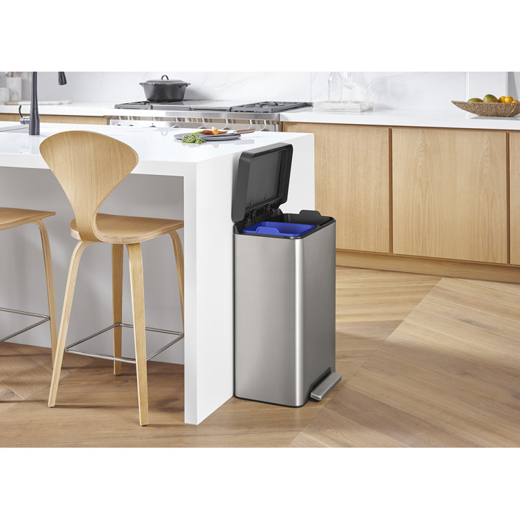 Stainless Steel Dual Compartment Kitchen Trash Can with Pedal