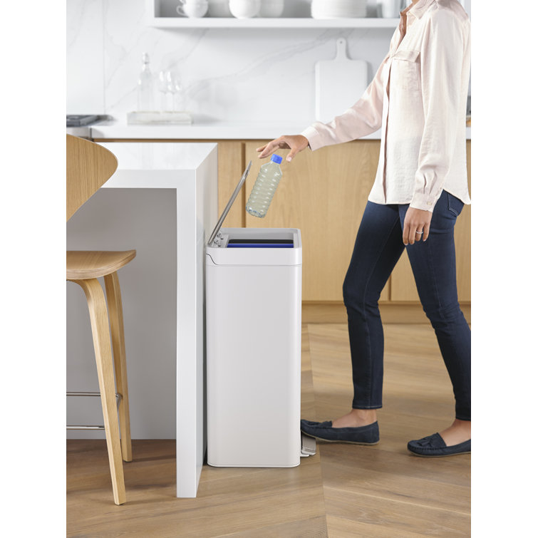 11 Gallon Stainless Steel and White Dual Compartment Trash Can