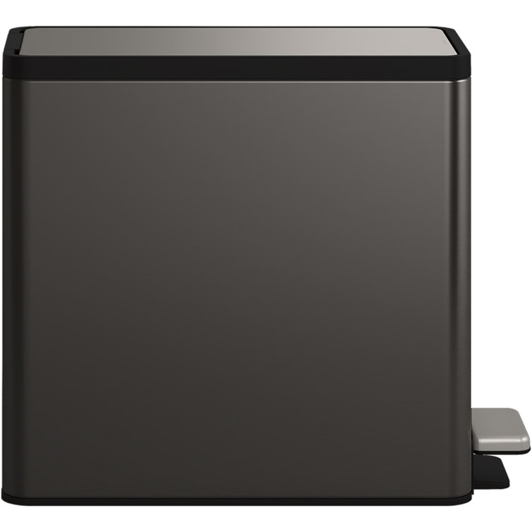 2.5-Gallon Black Stainless Steel Bathroom Pedal Trash Can