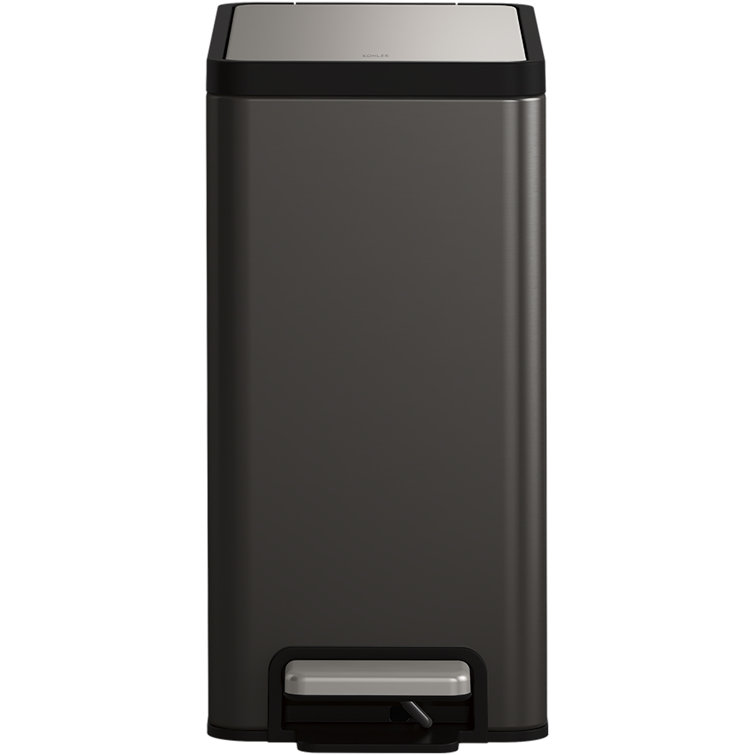 2.5-Gallon Black Stainless Steel Bathroom Pedal Trash Can