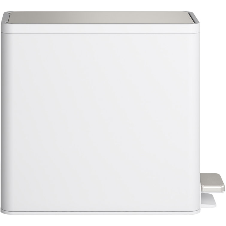 Slim 2.5-Gallon Stainless Steel and White Step Trash Can