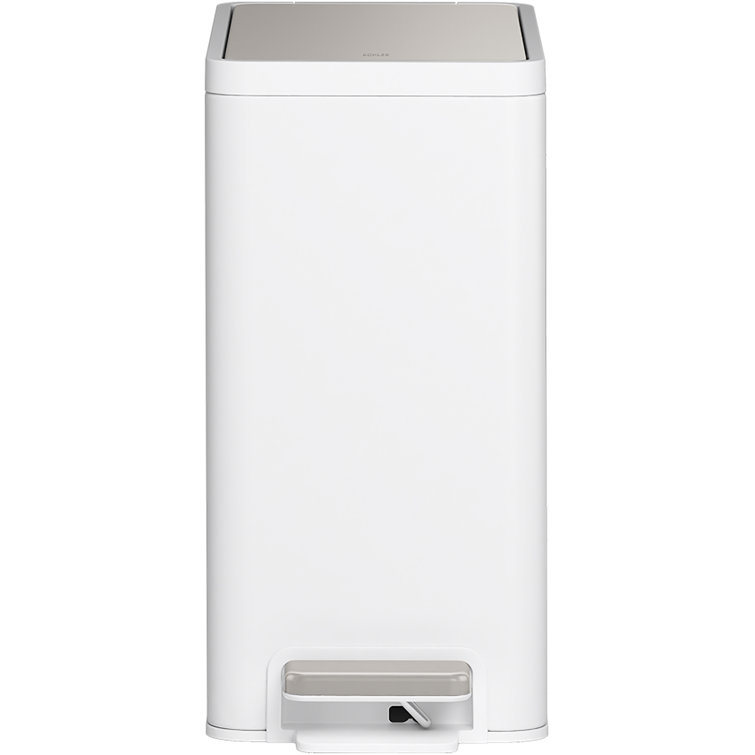 Slim 2.5-Gallon Stainless Steel and White Step Trash Can