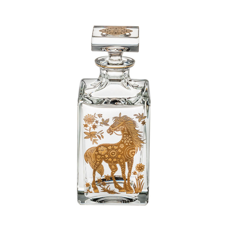 Golden Horse Crystal Whiskey Decanter with Glass Stopper