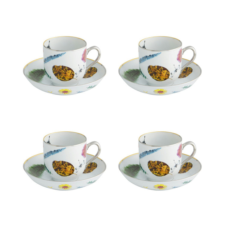 Caribe Hand-Painted Porcelain Teacup Set with Gold Accents