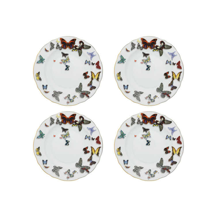 Handcrafted Butterfly Parade Porcelain Appetizer Plates, Set of 4
