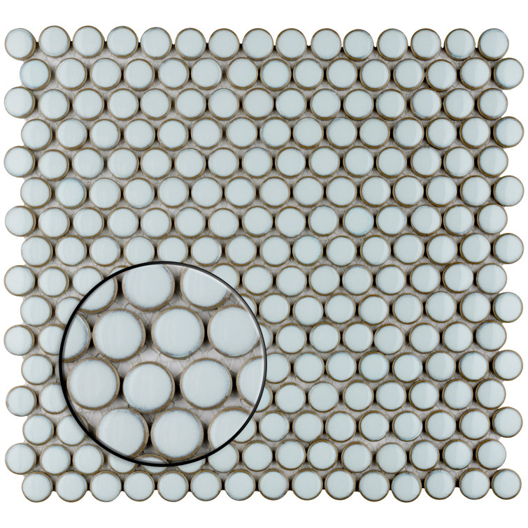 Hudson Penny Round White Glossy Porcelain Mosaic Tile