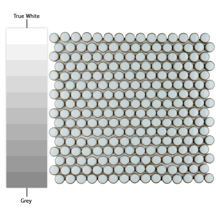 Hudson Penny Round White Glossy Porcelain Mosaic Tile