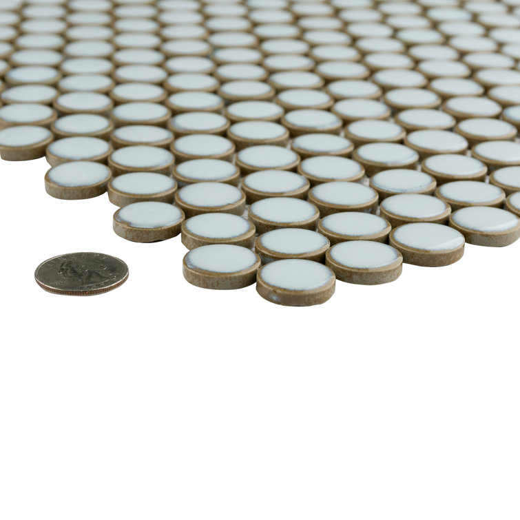 Hudson Penny Round White Glossy Porcelain Mosaic Tile