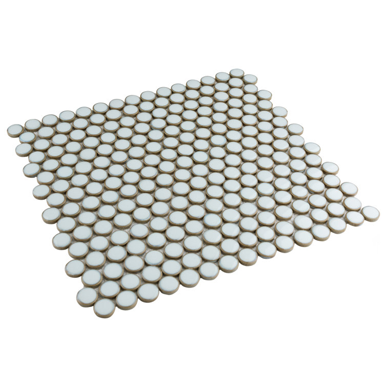 Hudson Penny Round White Glossy Porcelain Mosaic Tile