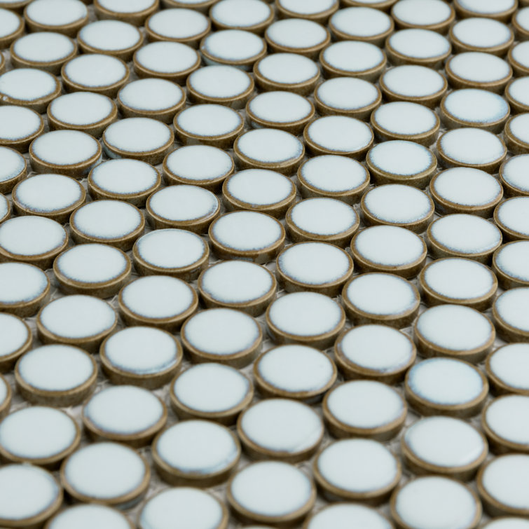 Hudson Penny Round White Glossy Porcelain Mosaic Tile