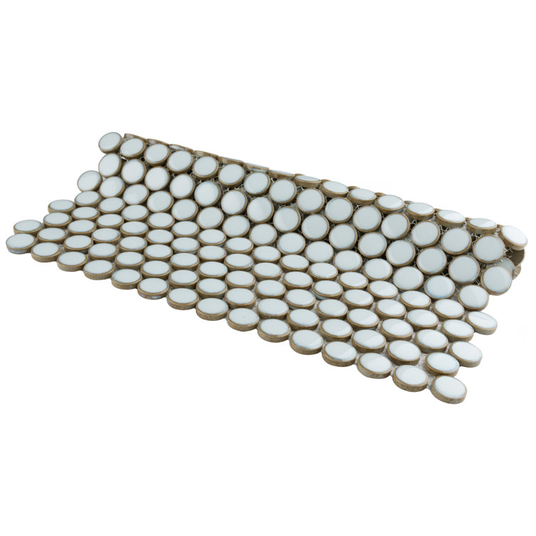 Hudson Penny Round White Glossy Porcelain Mosaic Tile