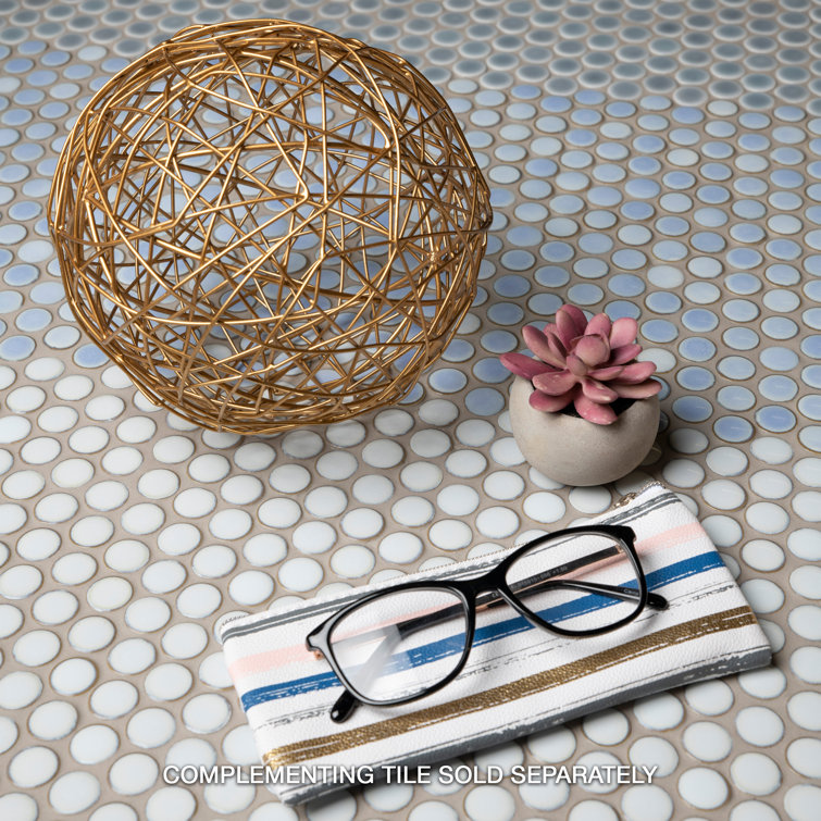 Hudson Penny Round White Glossy Porcelain Mosaic Tile