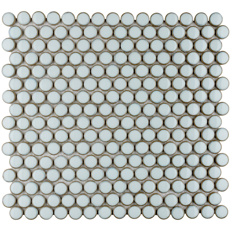 Hudson Penny Round White Glossy Porcelain Mosaic Tile